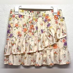 Girls - Art Class Pull On Cream Floral Skirt W/Ruffles - XL (14/16)